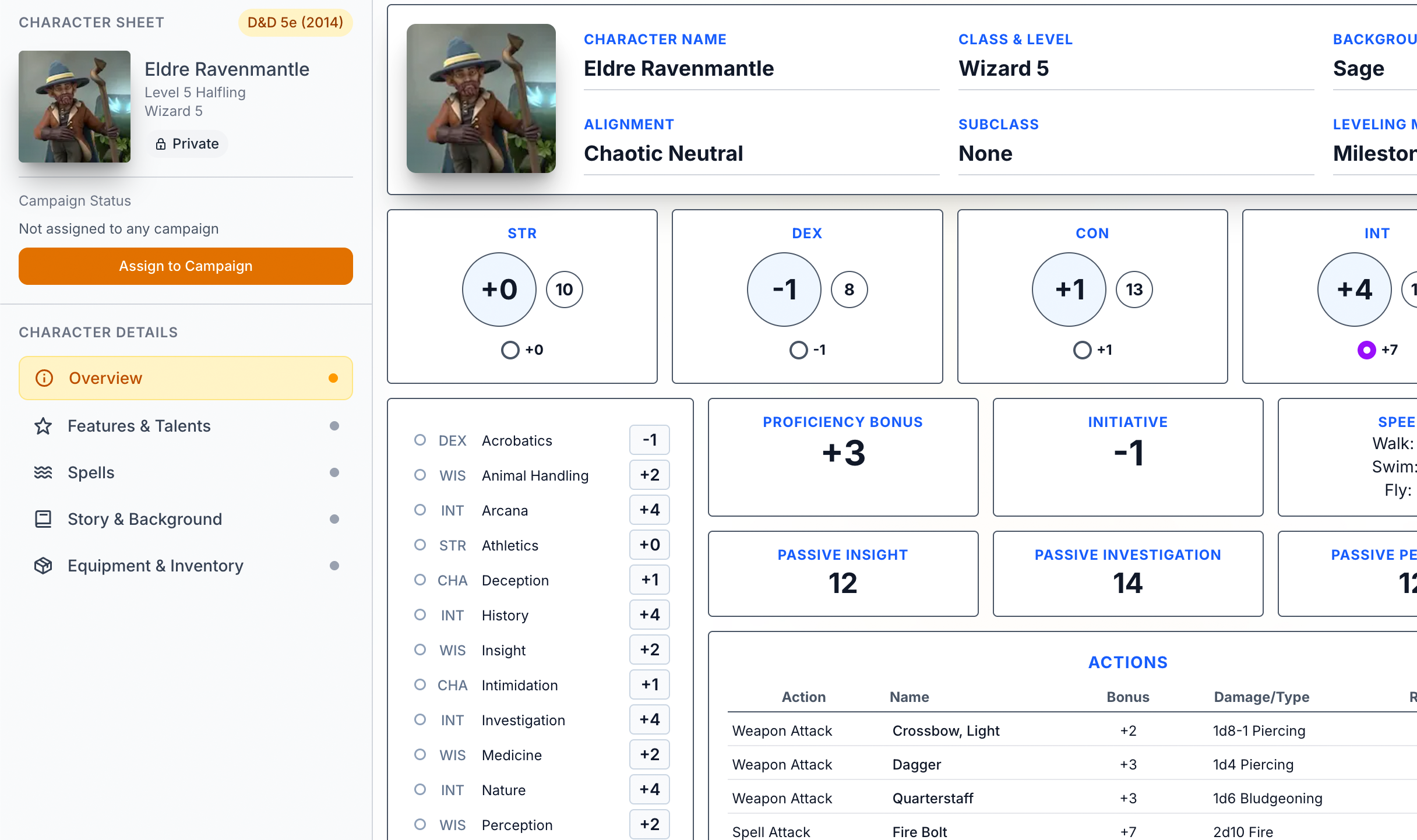 Aether Keep Character Interface - Light Mode